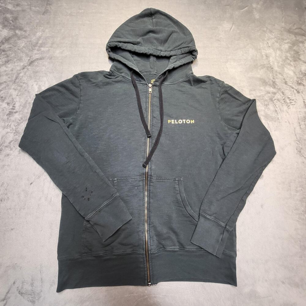 Peloton Hoodie Mens S Black Full Zip Hooded Fleece Pockets Logo Tagless Graphic